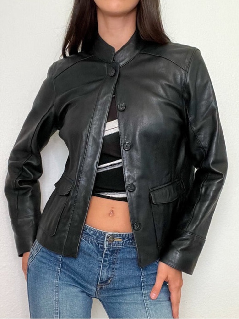 💯 Leather Button-Front Jacket - Picture 3 of 15